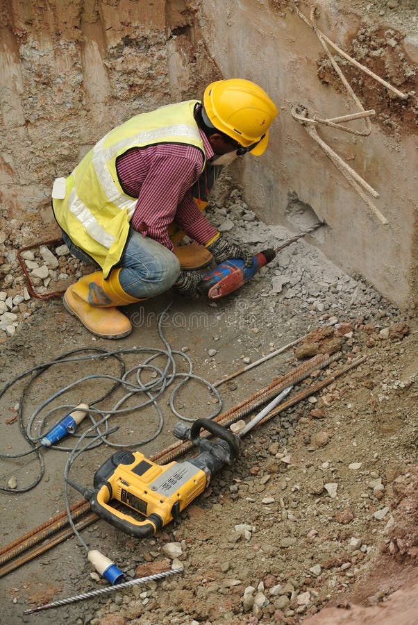 Workers Drilling Concrete Using Mobile Drilling Machine Editorial Photo