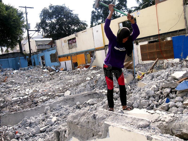 Workers Manually Demolish an Old Building Structure Editorial Stock ...