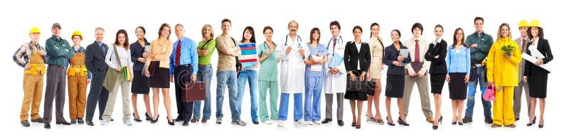 Large group of smiling workers people. Over white background. Architect uniform stock images, royalty-free photos and pictures