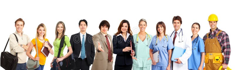 Large group of smiling workers people. Over white background. Architect uniform stock images, royalty-free photos and pictures