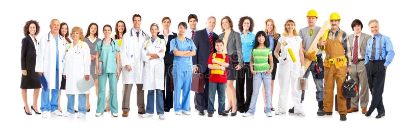 Large group of smiling workers people. Over white background. Architect uniform stock images, royalty-free photos and pictures