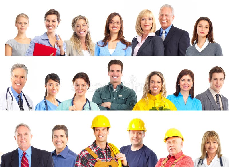Large group of smiling workers people. Over white background. Architect uniform stock images, royalty-free photos and pictures