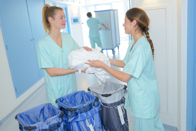Workers Preparing Real Bags Hospital Laundry Stock Photo Image of