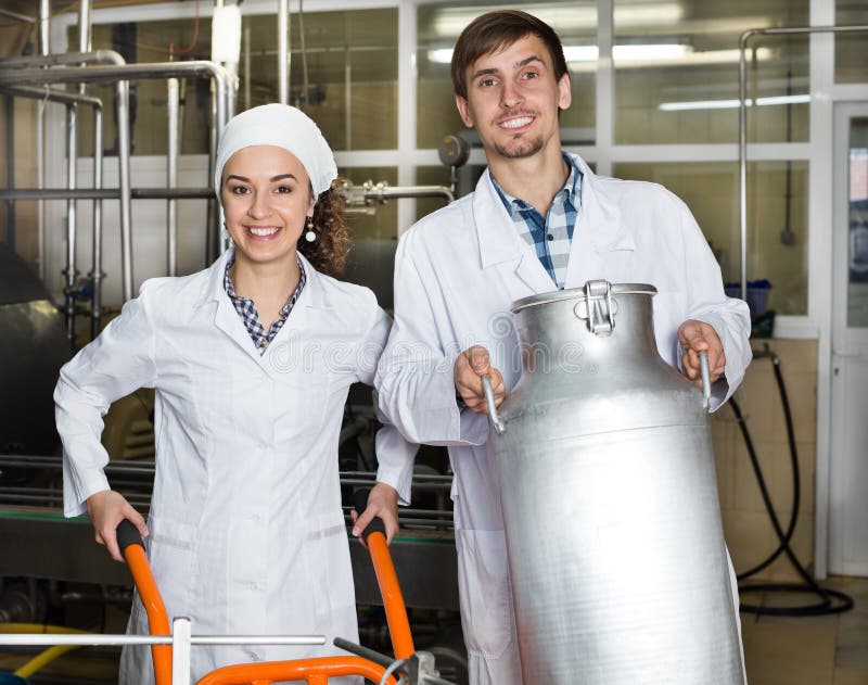 Workers Showing Dairy Production Process Stock Image Image of