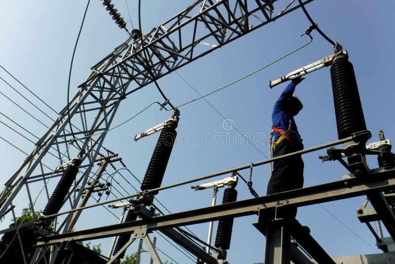 Cable and Grounding Installation on the Tray Stock Photo Image of
