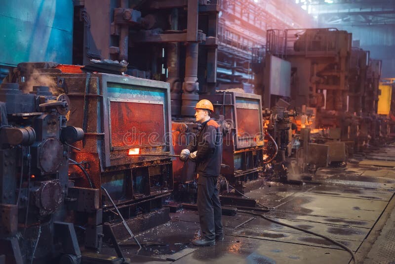 Workers in the Steel Mill. Metallurgical Production or Plant. Stock
