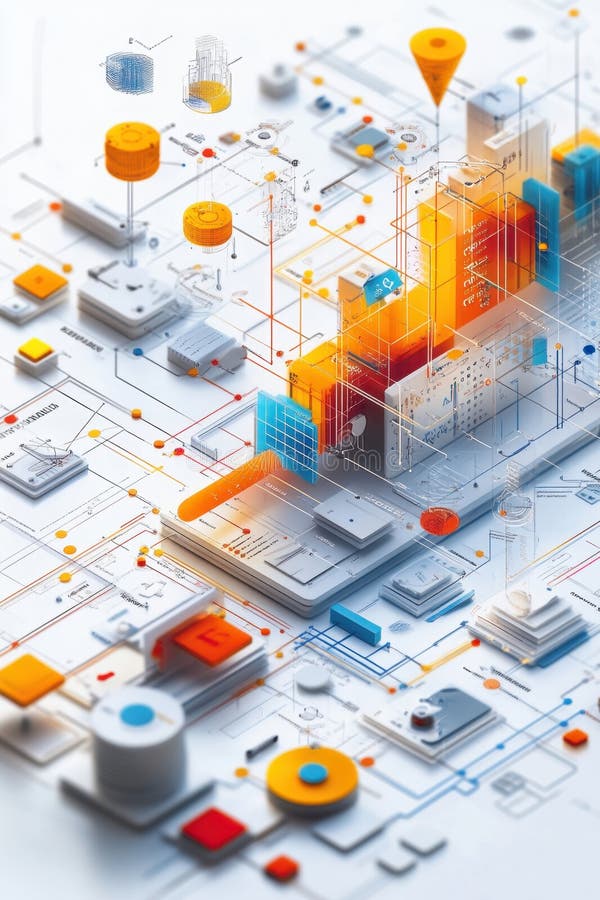 Workflow Efficiency, A 3D illustration depicting a workflow diagram designed for efficiency optimization and streamlined stock illustration