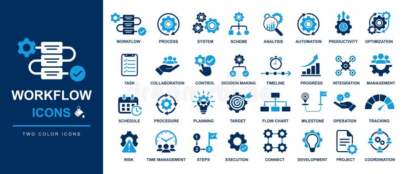 Workflow Icons Set for Startup and Entrepreneur with Process, Strategy, Planning, Analysis and Project Management vector illustration