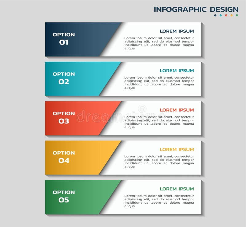 Workflow infographic template with five options. color flowchart infographic design with text boxes stock illustration Workflow infographic template with five options. color flowchart infographic design with text boxes stock illustration