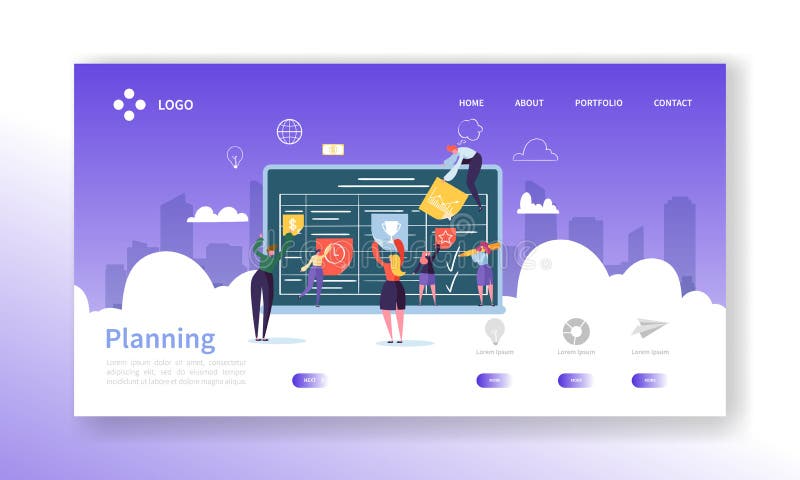 Workflow Management Concept Landing Page. Business People Characters Planning Work Process Together Website Template royalty free illustration