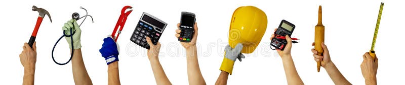 Workforce - various profession workers with work tools in hands