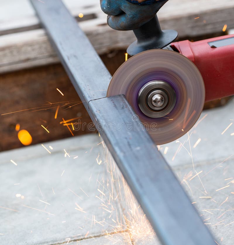 Working with a Circular Saw Cutting Metal Stock Image Image of