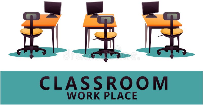 Working computer desk vector illustration