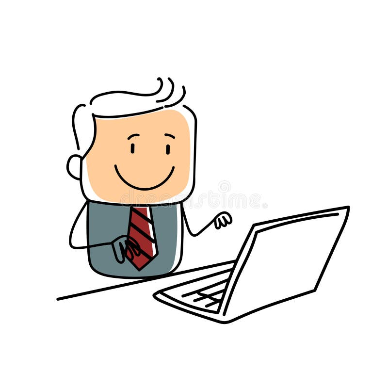 Working computer profession stick figure illustration vector stock illustration