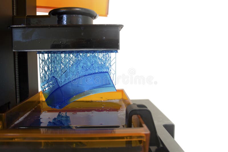 Working 3D printer. Electronic three dimensional printing machine in process stock image