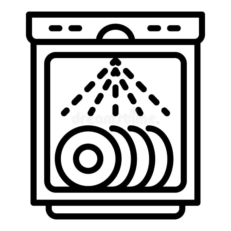 Working Dishwasher Icon, Outline Style Stock Vector Illustration of plate, dishwasher 190424930