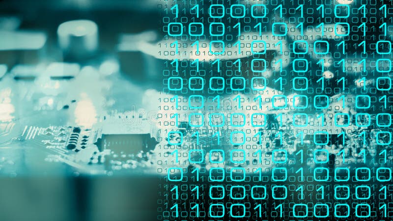 Working futuristic ai computer, abstract binary code stock illustration