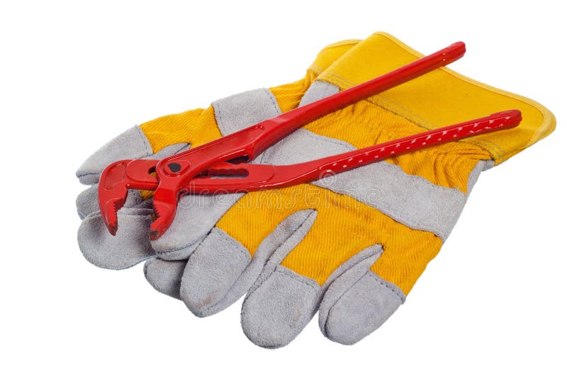 Working gloves and wrenches isolated on white. Pair working gloves stock images, royalty-free photos and pictures