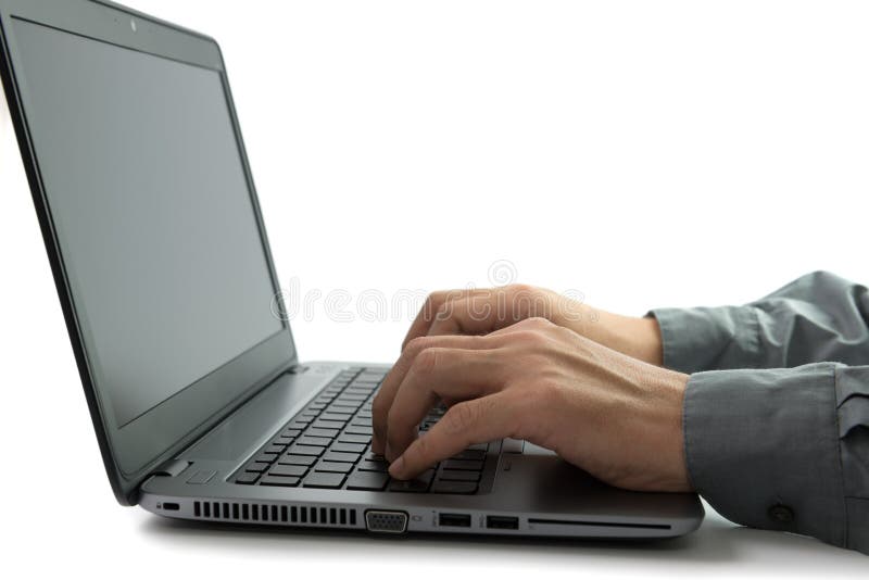 Close up of hand typing and working on laptop computer. Laptop personal computer stock images, royalty-free photos and pictures