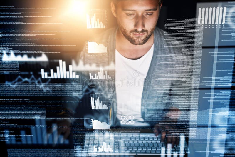Working out the kinks. a young computer programmer working on source code. royalty free stock image