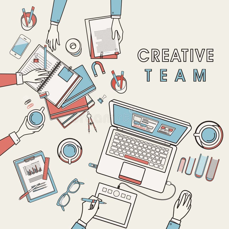 Working place of creative team vector illustration