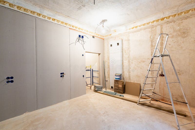 Working Process of Installing Gypsum Walls from Plasterboard drywall