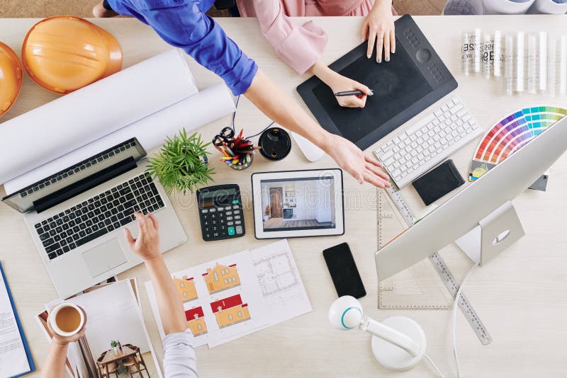 Working team of interior designers stock photo