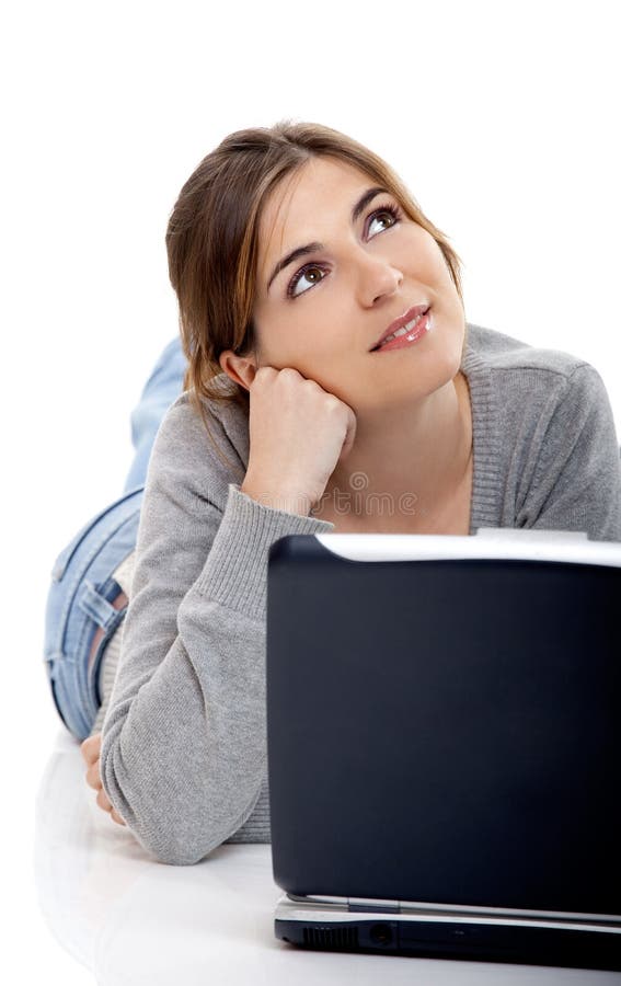 Thinking Laptop Girl stock image. Image of white, teenage - 3219755