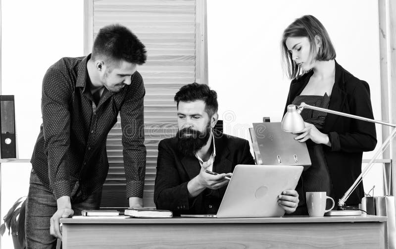 Working together. Working process. Business meeting. Female small minority. Woman attractive lady working with men stock images Working together. Working process. Business meeting. Female small minority. Woman attractive lady working with men stock images