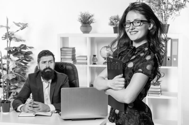 Working Woman Ambitious Woman Stand In Front Of Director Businesswoman In Office Career Girl