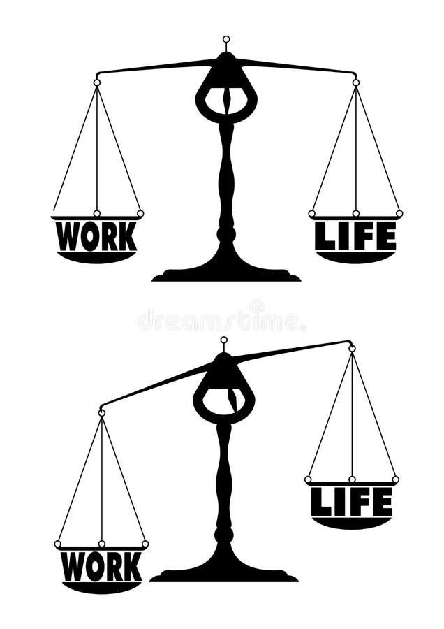 Detailed illustration of two scales with work life balance terms. Detailed illustration of two scales with work life balance terms