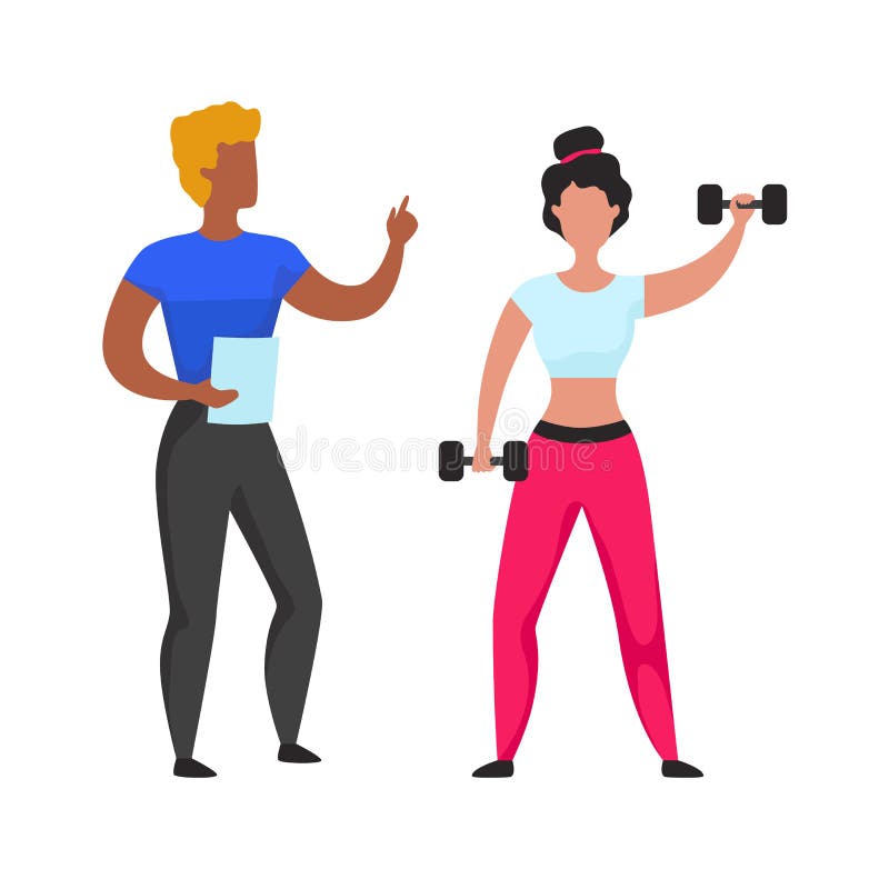 Workout Cardio and Weightlifting with Personal Gym Coach. Woman Training  with Dumbbells. Fitness Exercises. Active Stock Vector - Illustration of  flat, isolated: 202016985