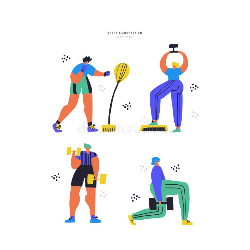 Workout, training hand drawn flat illustration set royalty free illustration Workout, training hand drawn flat illustration set royalty free illustration