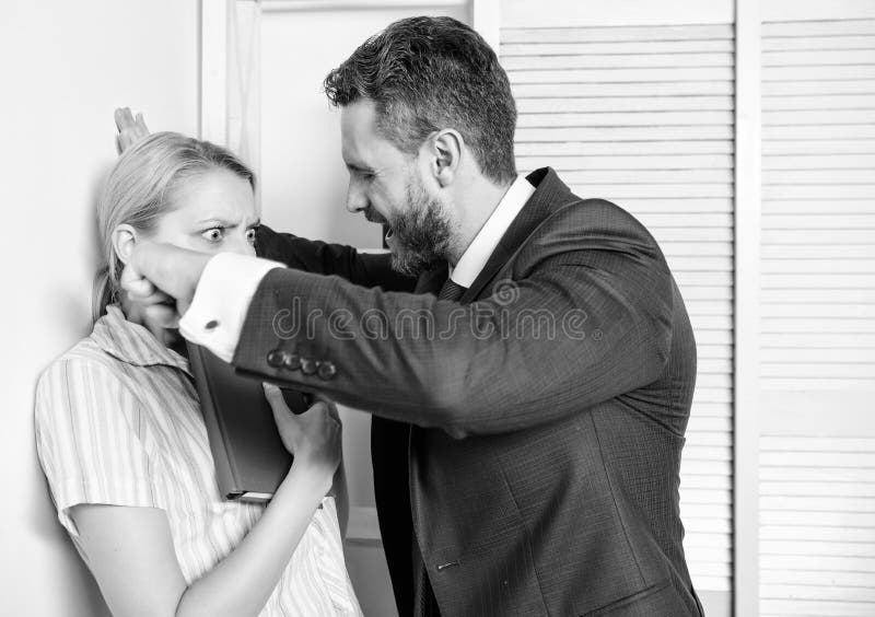 Workplace Bullying Concept Sexual Harassment Between Colleagues And Flirting In Office