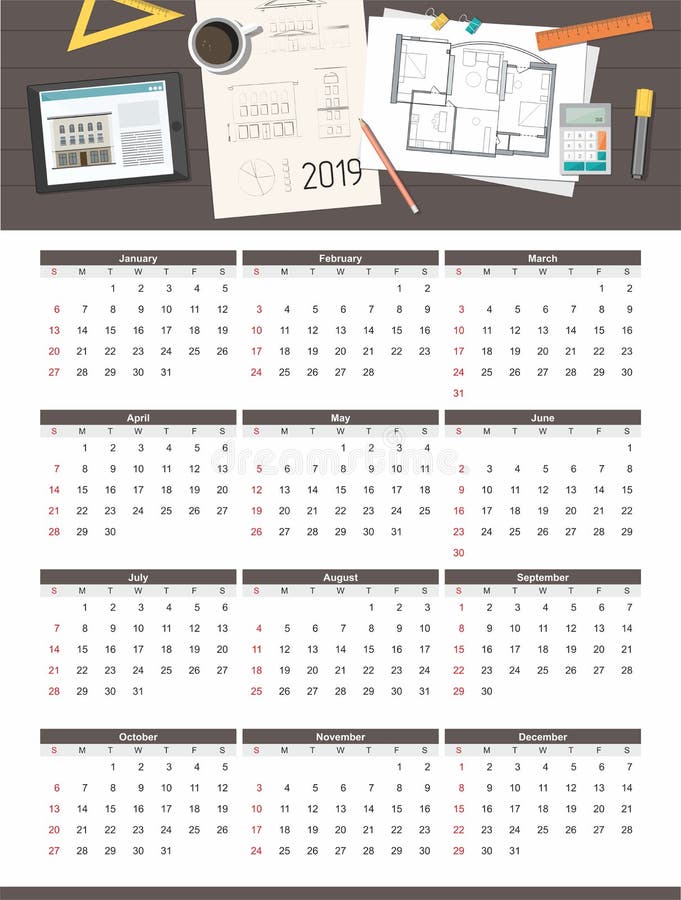 Workplace. Business, Construction Project Architect House Plan Calendar
