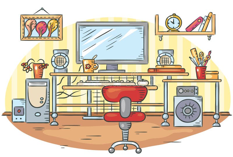 Workplace with a computer table stock illustration