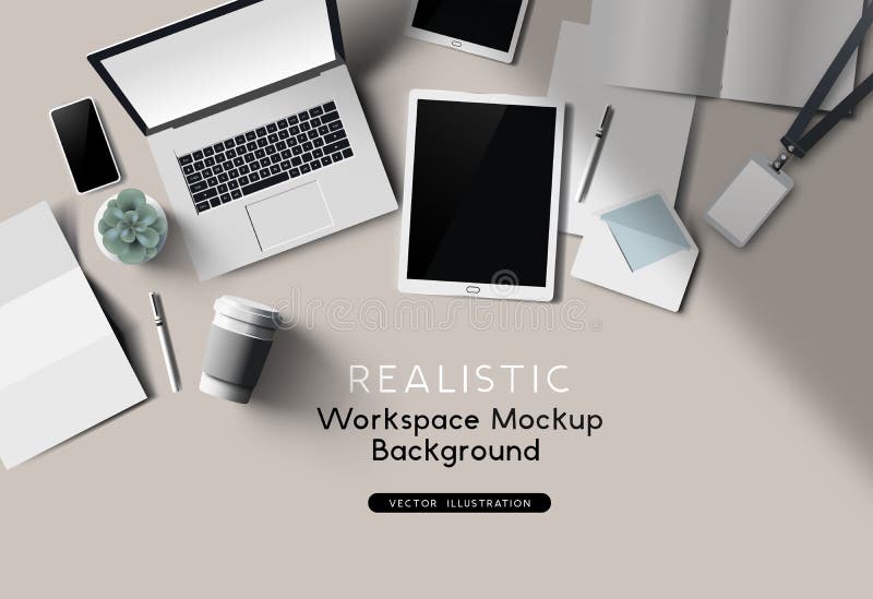 Workplace Desk Mockup Template Vector Stock Vector Illustration