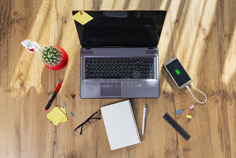 Workplace with Notebook Laptop at Home. Workplace at Pandemic