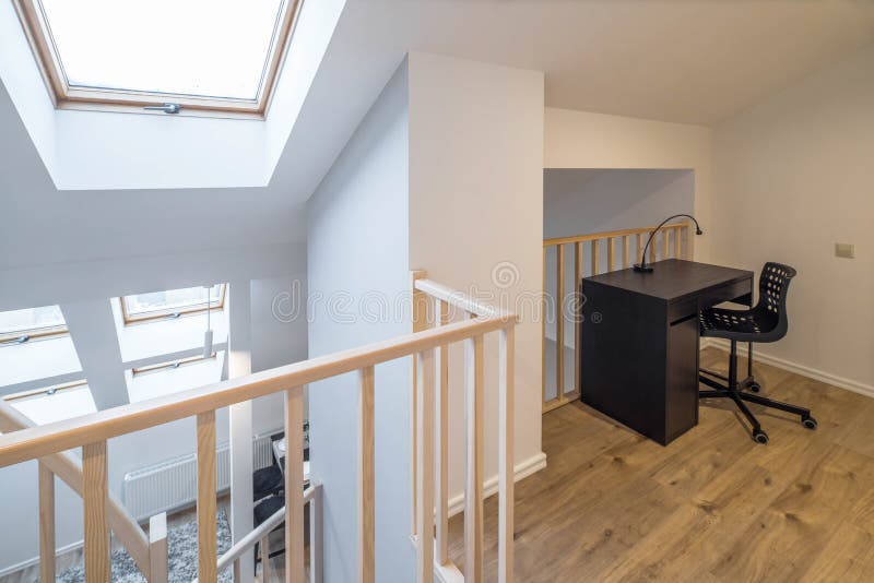 Workplace Upstairs with Table and Chair. Stock Image Image of