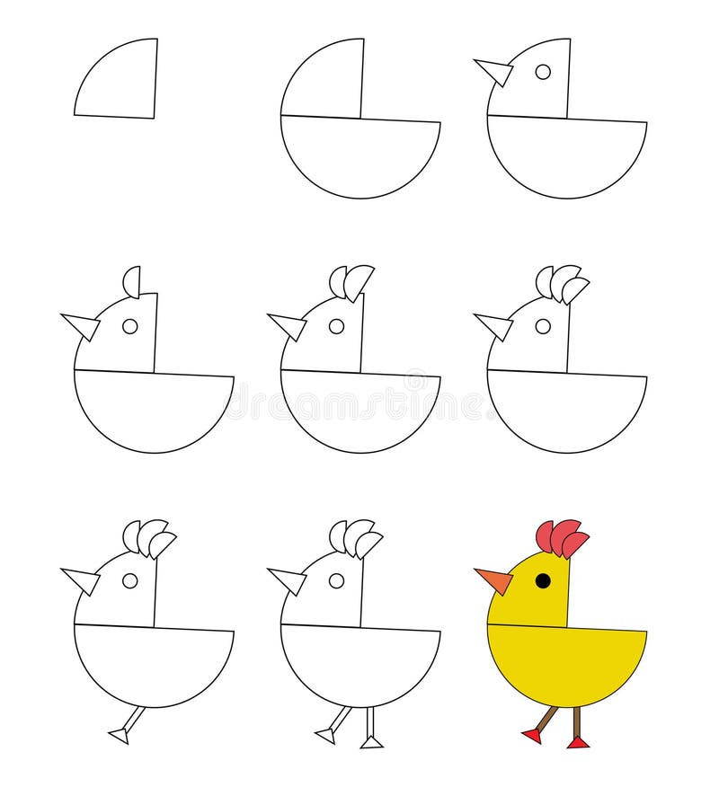 How To Draw A Cartoon Rooster, Step by Step, Drawing Guide, by