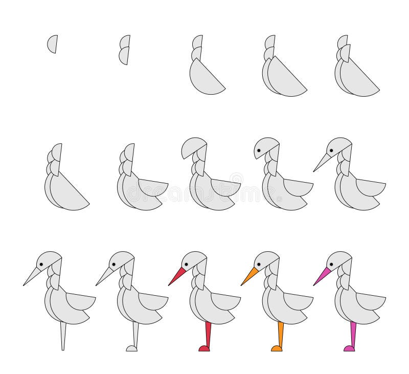 Worksheet Easy Guide To Drawing Cartoon Heron. Simple Step-by-step ...