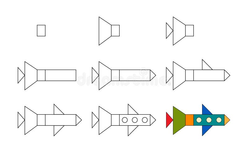 Worksheet Easy Guide To Drawing Cartoon Rocket Ship Stock Vector