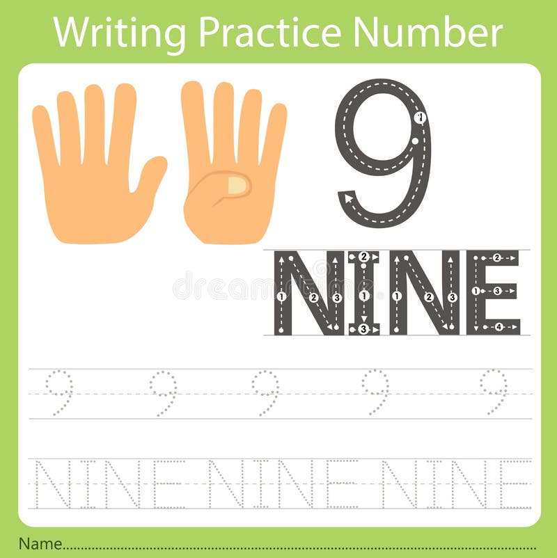 Worksheet Writing practice number nine