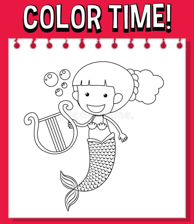 Worksheets Template with Color Time Text and Mermaid Outline Stock ...