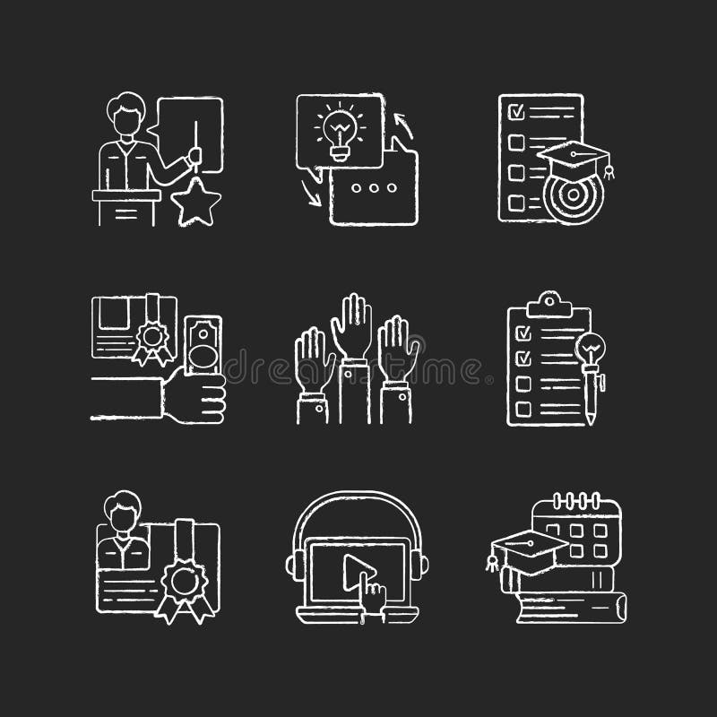 Workshop chalk white icons set on black background royalty free illustration