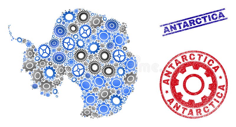 Workshop Collage Vector Antarctica Continent Map and Grunge Seals royalty free illustration Workshop Collage Vector Antarctica Continent Map and Grunge Seals royalty free illustration