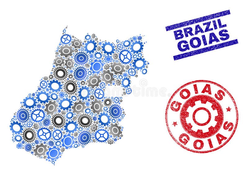 Workshop Mosaic Vector Goias State Map and Grunge Stamps vector illustration