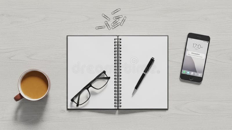 A workspace combining elements for writing note taking and digital stock illustration