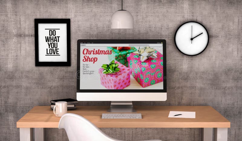 Workspace computer christmas shop website royalty free stock image
