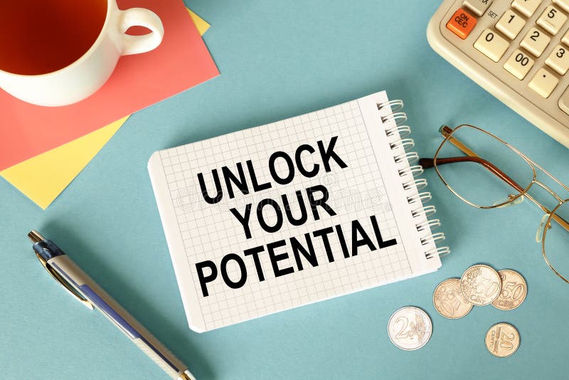 Workspace Office Desk and Notebook Writing Unlock Your Potential Stock(00)